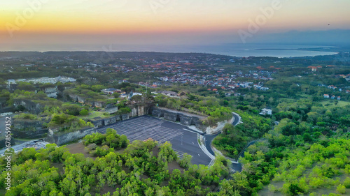 Amazing aerial view of Bali countryside at sunset