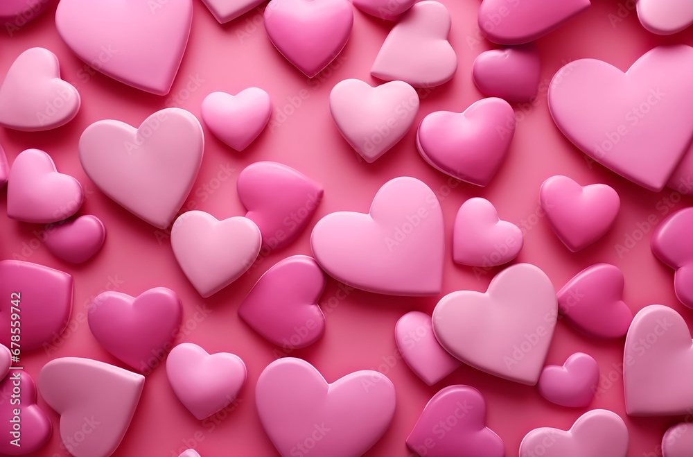 Pink background with many heart shapes on the surface
