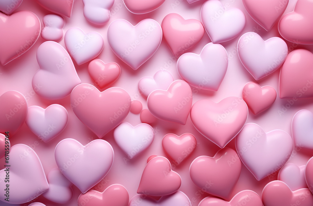 Pink background with many heart shapes on the surface