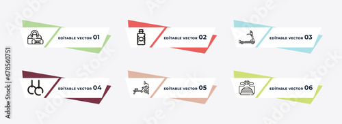 gym bag, isotonic, running hine, gymnastic rings, rings exercises, boxing bag outline icons. editable vector from gym and fitness concept.