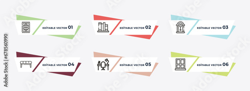 rugs, wall shelves, wall clock, bench, desk, window outline icons. editable vector from furniture & household concept.