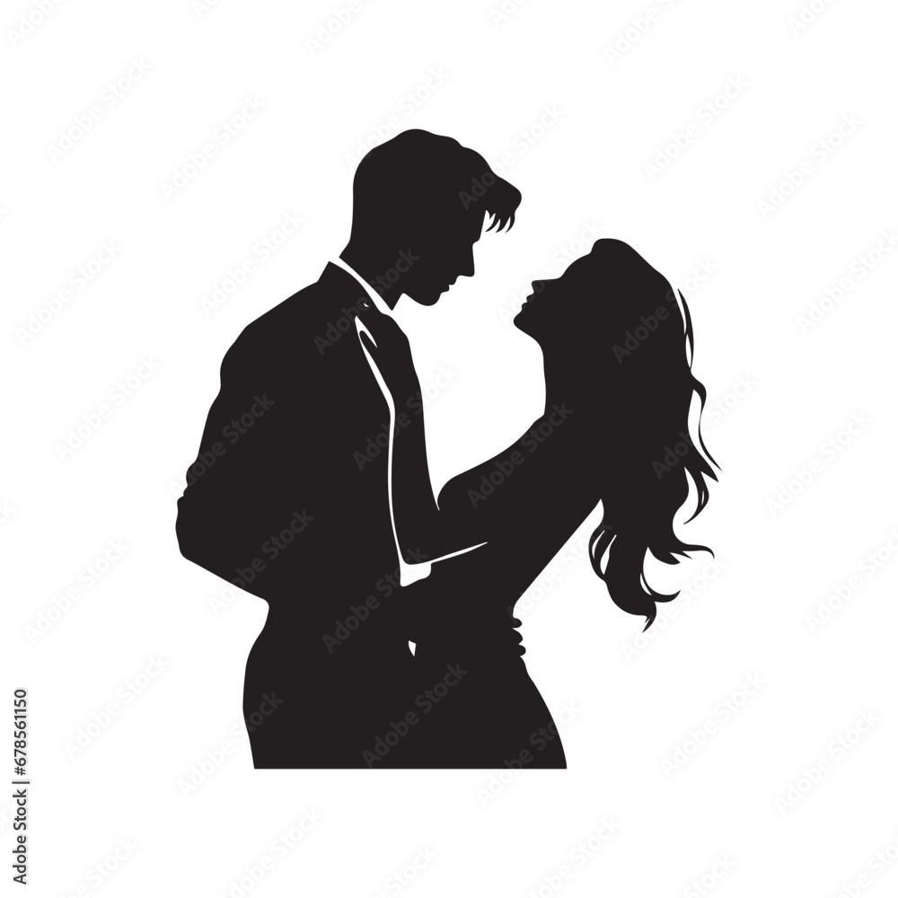 Sensual Couple Silhouette - A Timeless Black Vector Illustration Expressing Intimacy and Unity, Ideal for Stock Photography and Artistic Visuals