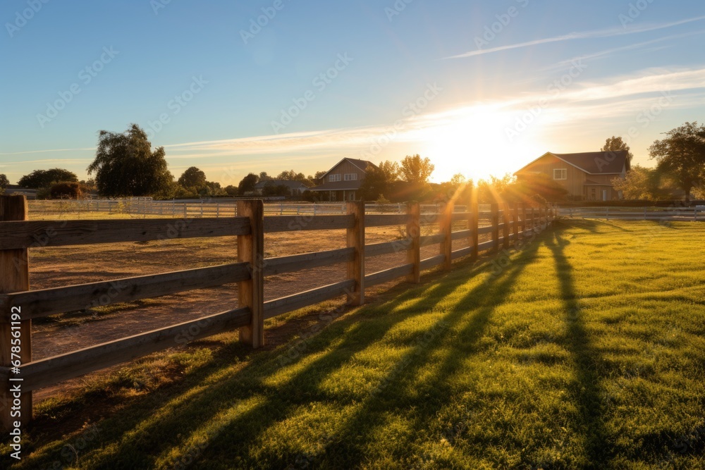 classic wooden ranch fencing in sunlight