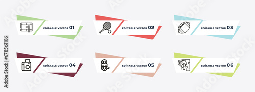 billiard, tennis racket, rugby ball, instant camera, bungee jumping, climbing outline icons. editable vector from free time concept.