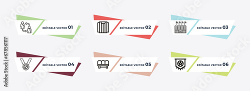player, referee jersey, stadium, medals, seats, pennant outline icons. editable vector from football concept.