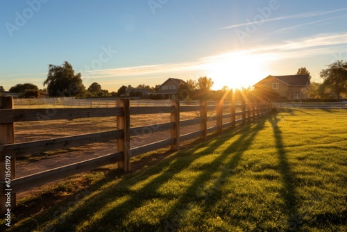 classic wooden ranch fencing in sunlight