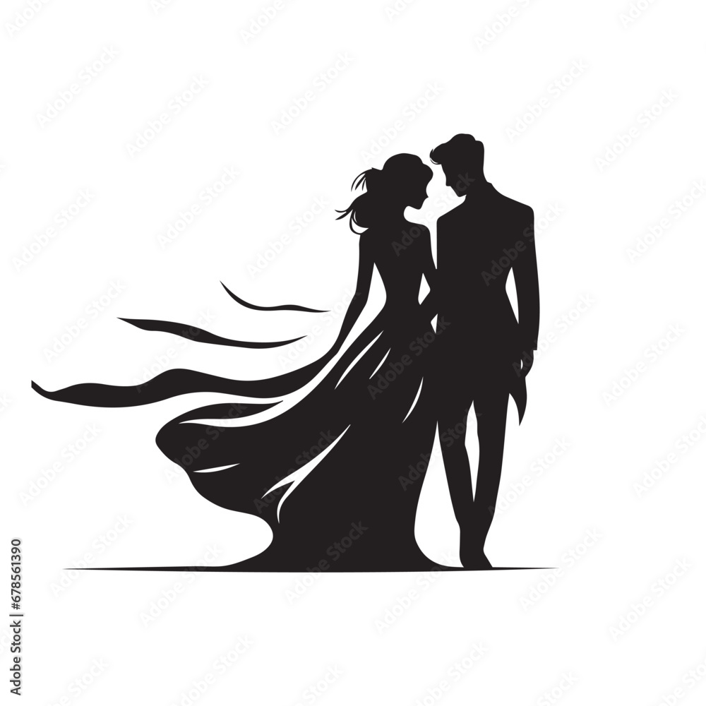 Abstract Couple Silhouette in Black - A Minimalistic Vector Representation of Love and Togetherness, Suitable for Stock Photography and Artistic Endeavors.
