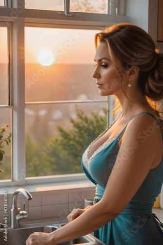 woman in the kitchen at sunset Free Download woman in the kitchen at sunset - GFXLoad