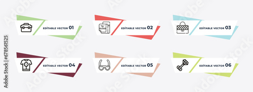small toolbox, cloth, handbag elegant de, t shirt with flowers, heart eyeglasses, stud outline icons. editable vector from fashion concept.