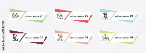 twin, girlfriend, niece, widow / widower, cousin, sibling outline icons. editable vector from family relations concept.