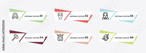 female medusa, devil, zombie, thor, valkyrie, palace outline icons. editable vector from fairy tale concept.