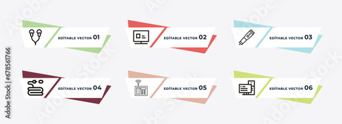 earphones, lcd, trimmer, exhaust hood, burglar alarm, personal computer outline icons. editable vector from electronic devices concept.