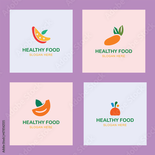 Vector healthy food colorful logo emblems set