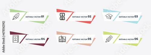 proud, school bell, garland, test tubes, lunch, graduation hat outline icons. editable vector from education concept.