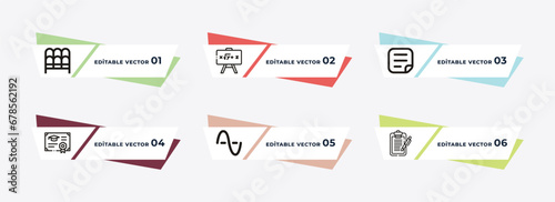 grandstand, math class, various files, graduation diploma, sinusoid, written clipboard outline icons. editable vector from education concept.
