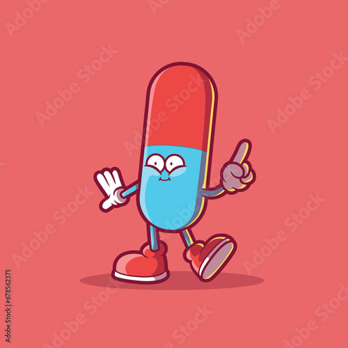 Medicine Pill character posing vector illustration. Medicine, health, icon design concept. 