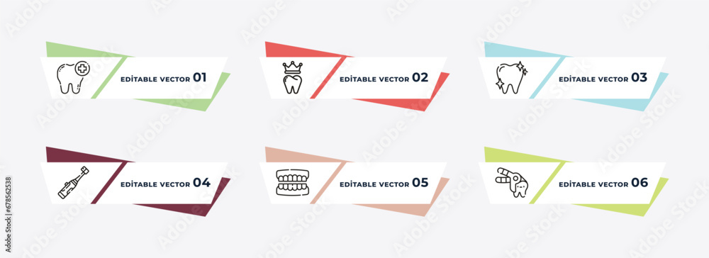 white teeth, inner tooth, clean tooth, toothbrushes, partial denture, tooth extraction outline icons. editable vector from dentist concept.