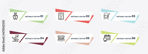 tooth filling, plaque, filler, dentist chair, dentures, medical appointment outline icons. editable vector from dentist concept.