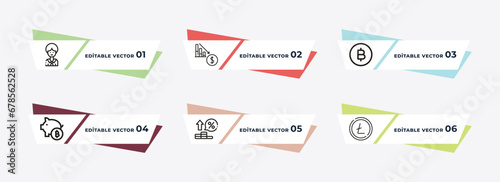 banker, budget diagram, bitcoins, saving, crypto invest, outline icons. editable vector from cryptocurrency concept.