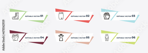 long bandeau dress, harem pants, sweatpants, wool gloves, denim shorts, oxford wave suit pants outline icons. editable vector from clothes concept.