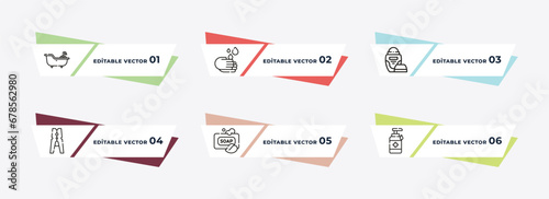 bathtub cleaning, hand washing, deodorizer, clothes peg, soap, sanitize outline icons. editable vector from cleaning concept.