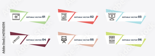 movie player, ticket window, projector screen, hete, film director, ticket office outline icons. editable vector from cinema concept.