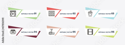 cinema curtain, movie roll, old projector, 3d television, home theater, film counter outline icons. editable vector from cinema concept.