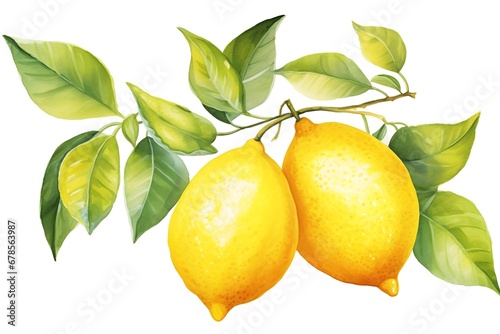 Generative AI : Hand drawn watercolor painting on white background. illustration of fruit lemon