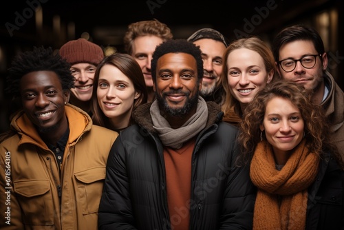 Group of people posing in front of a camera.
