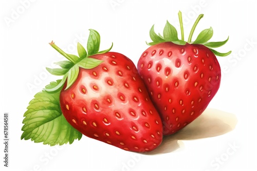 Generative AI   Hand drawn watercolor painting strawberry on white background.