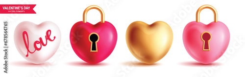 Valentine's day heart padlock vector set design. Valentine's day heart shape lock elements and objects collection for love symbol decoration. Vector illustration heart padlock elements collection. 
