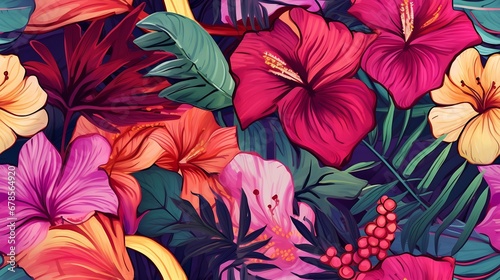 Generative AI : Colorful botanical background illutration. Exotic nature design