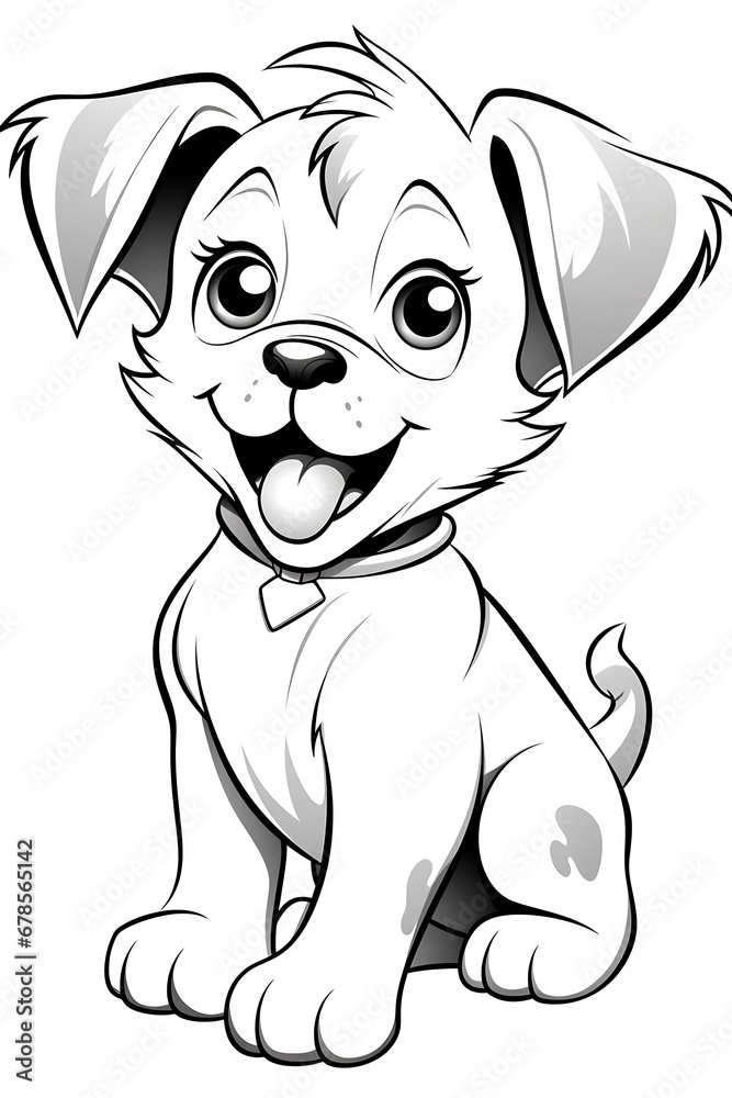 Generative AI : cute puppy in cartoon style simple coloring book page Generative AI : cute puppy in cartoon style simple coloring book page