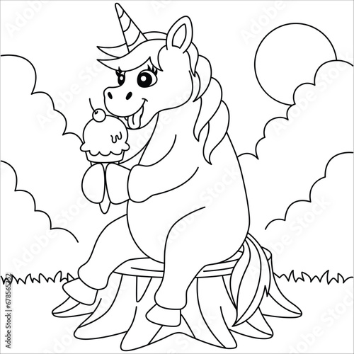 Magical unicorn coloring page illustration