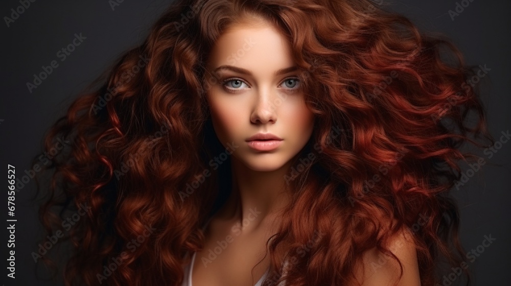 Beauty with long, lustrous wavy hair Shatush and balayash, as well as hair coloring and toning  Beautiful curly-haired woman model.
