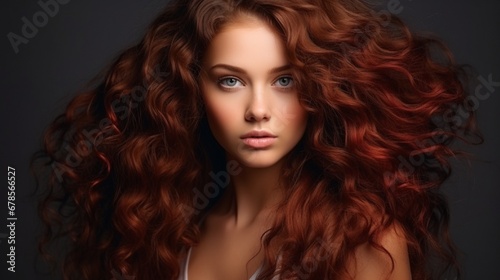 Beauty with long, lustrous wavy hair Shatush and balayash, as well as hair coloring and toning Beautiful curly-haired woman model.