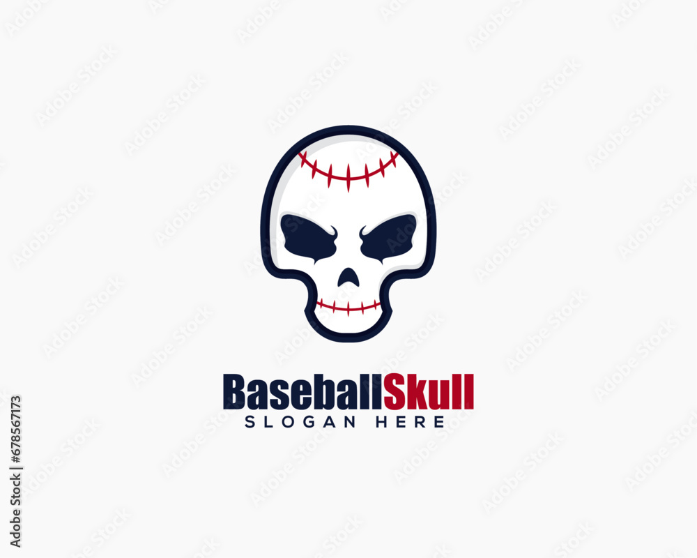Skull and Baseball logo design template.