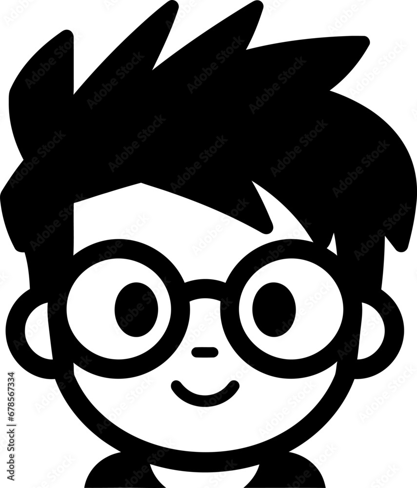 Fototapeta premium Nerd boy avatar silhouette in black color. Vector template.