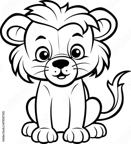 Cute little lion silhouette in black color. Vector template for laser cutting.