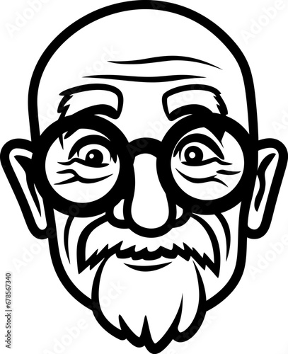Old man silhouette in black color. Vector template for laser cutting.