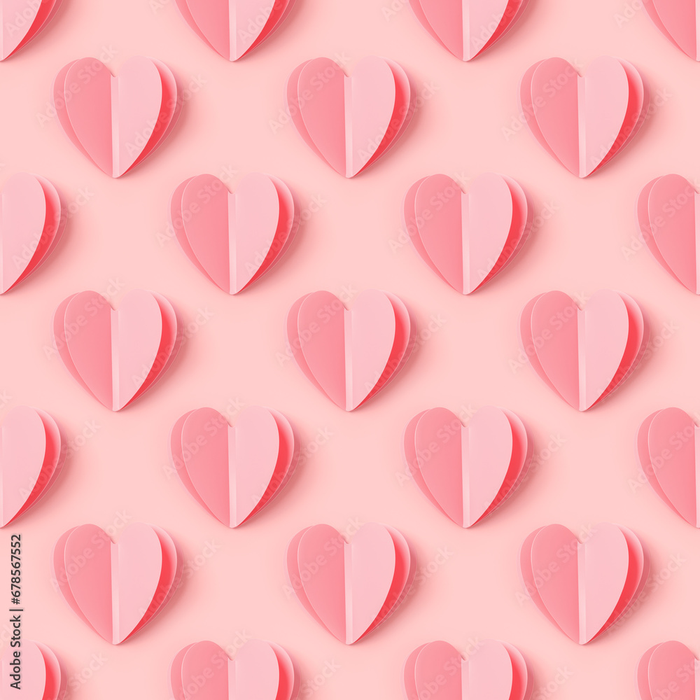 Pink hearts on pink color background, minimal trend seamless aesthetic  pattern, pastel monochrome print as valentines day or wedding background.  Hearts symbol of love, romantic holiday concept Stock Photo