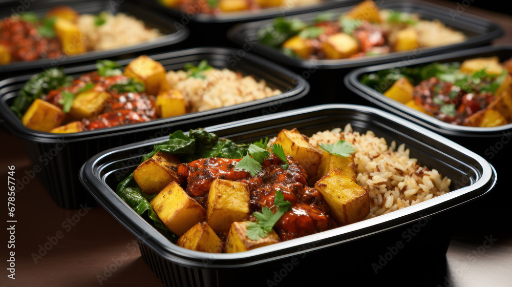 Prepared Meal Containers with Rice and Vegetables