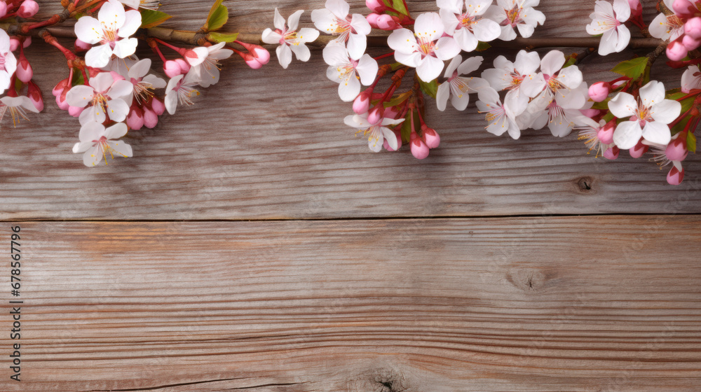 Spring Blossoms on Rustic Wooden Background Spring Blossoms on Rustic Wooden Background