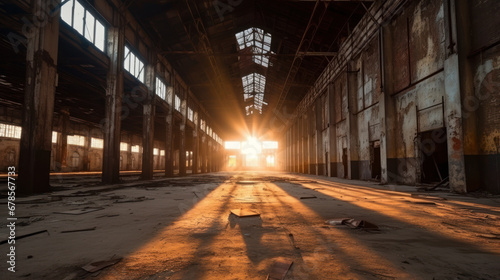 Sunset Rays in Abandoned Industrial Warehouse