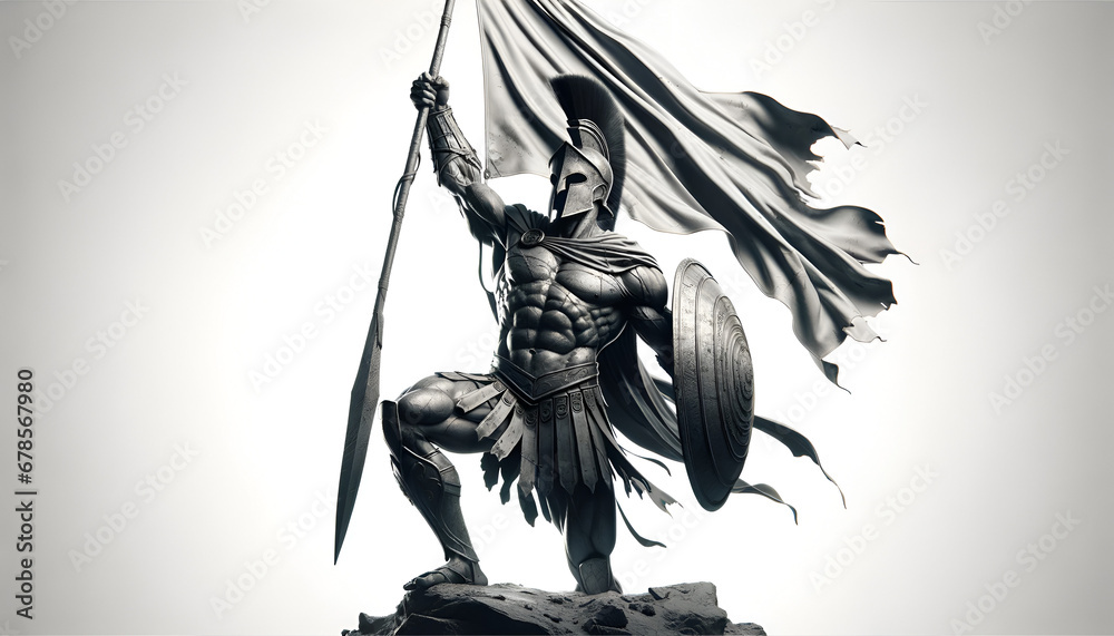 Fototapeta premium Spartaner hält Flagge hoch, Sieg
