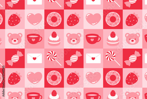seamless pattern with a set of valentine's day icons for banners, cards, flyers, social media wallpapers, etc.