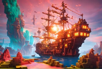 Rollo Minecraft Raumschiff landet in Voxel-Welt  © Janis