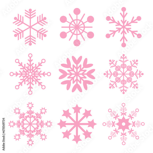 Pink snowflakes set. Festive Xmas design. Pinkmas Vector Illustration. © Julia G art