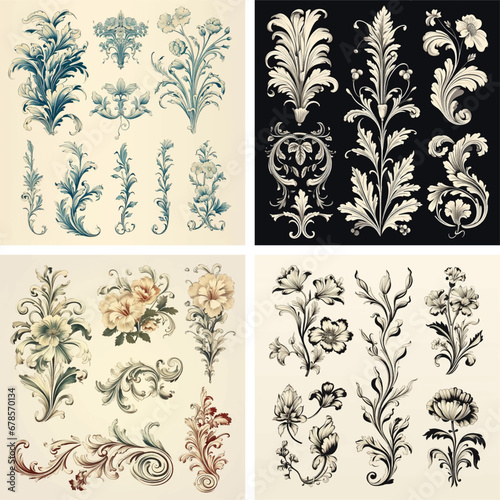 flourish vignette scroll victorian deco swirl damask calligraphic corner ornamental ornate invitation 
