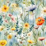 seamless abstract watercolour spring flowers texture pattern